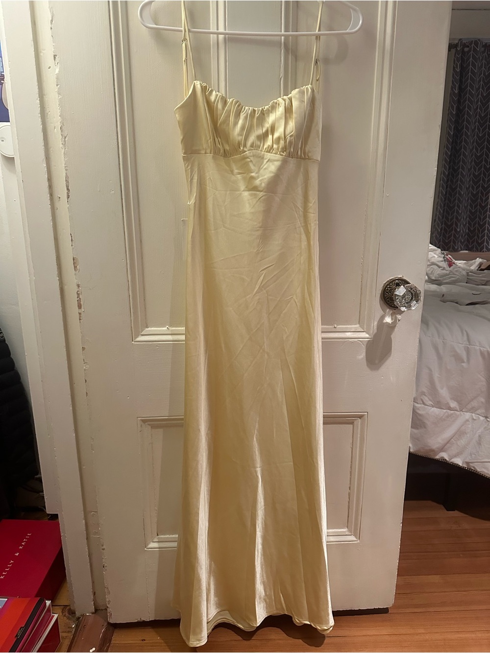 Realtix New Silk Yellow Maxi Slip Dress with Adjustable Straps